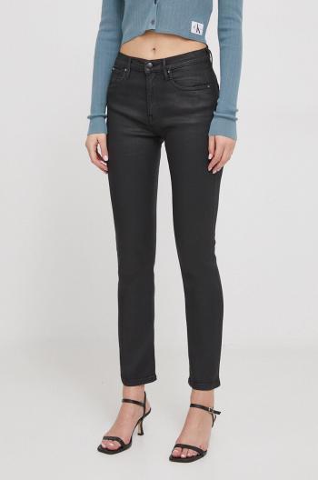 Džíny Pepe Jeans SLIM JEANS HW COATED dámské, černá barva, PL204599