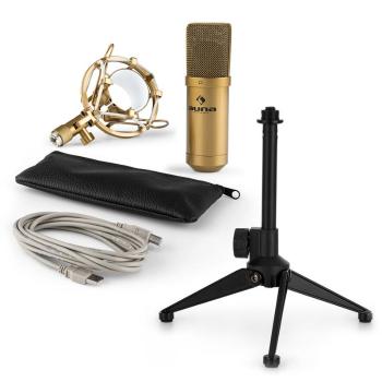 Auna MIC-900BG V1, USB mikrofonn&iacute; sada, zlat&yacute; kondenz&aacute;torov&yacute; mikrofon + stoln&iacute; stativ