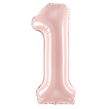 PartyDeco Fóliový balón narozeninové číslo 1 světle růžový  72 cm