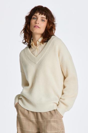 SVETR GANT WOOL RIBBED V-NECK CREAM