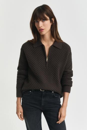 SVETR GANT COTTON TEXTURE HALF ZIP GREEN LAGOON