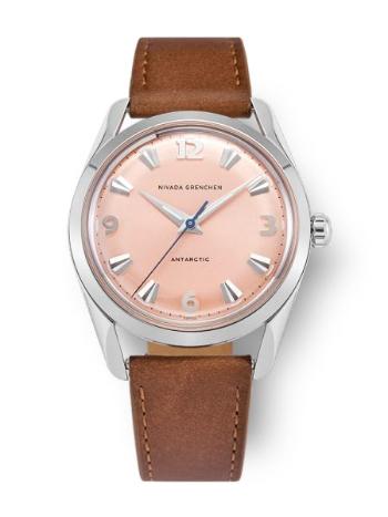 Nivada Grenchen Antarctic 35 mm Salmon - Brown Leather