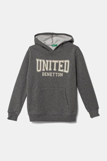 Dětská mikina United Colors of Benetton šedá barva, s kapucí, vzorovaná, 3EB5C203U