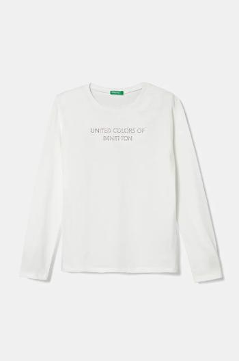 Dětské bavlněné tričko s dlouhým rukávem United Colors of Benetton bílá barva, 3I1XC10JS