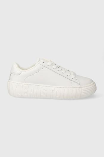 Kožené sneakers boty Tommy Jeans TJW LEATHER CUPSOLE ESS bílá barva, EN0EN02507