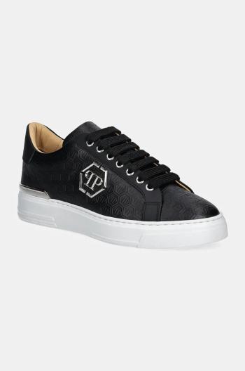 Kožené sneakers boty Philipp Plein Nappa Lo-Top Monogram černá barva, USC0665 PLE010N 02