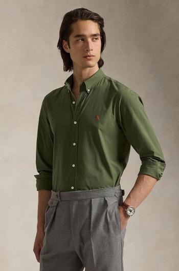 Košile Polo Ralph Lauren pánská, zelená barva, slim, s límečkem button-down, 710929348