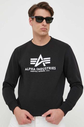 Mikina Alpha Industries Basic Sweater pánská, černá barva, s potiskem, 178302.03