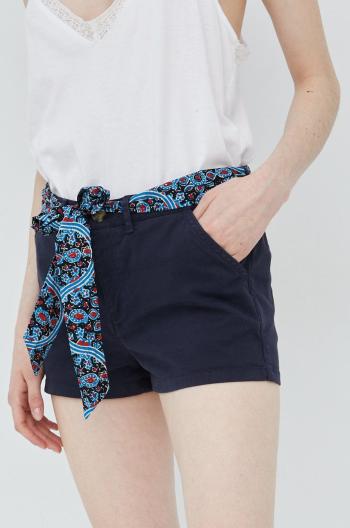 Kraťasy Superdry dámské, tmavomodrá barva, hladké, medium waist