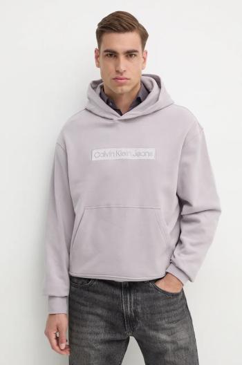 Bavlněná mikina Calvin Klein Jeans pánská, šedá barva, s kapucí, s aplikací, J30J326147