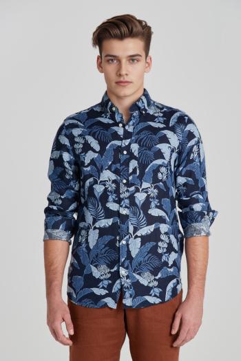 KOŠILE GANT REG LINEN PRINT SHIRT MARINE