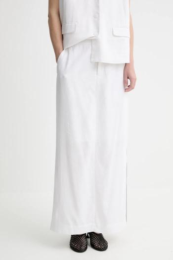Sukňa s prímesou ľanu Gestuz biela farba, maxi, rovný strih, 10910283