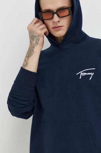 Bavlněná mikina Tommy Jeans pánská, tmavomodrá barva, s kapucí, s aplikací, DM0DM17990