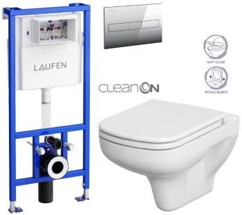 LAUFEN Rámový podomítkový modul CW1 SET s chromovým tlačítkem + WC CERSANIT CLEANON COLOUR + SEDÁTKO H8946600000001CR CN1