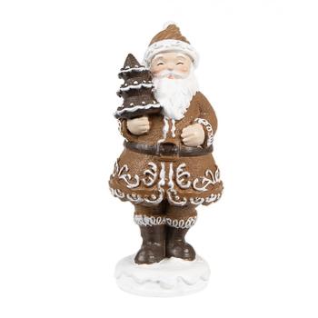 Vánoční dekorace figurka perníkový Santa se stromkem - 3*3*8 cm  6PR4305