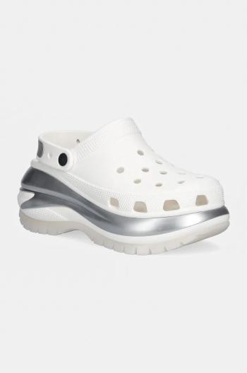 Pantofle Crocs Mega Crush Metallic Clog dámské, bílá barva, na platformě, 210368