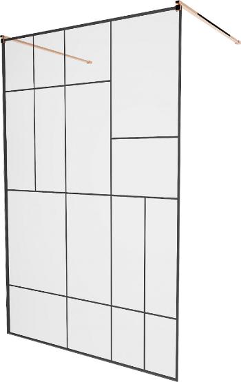 MEXEN/S KIOTO samostatně stojící sprchová zástěna 120 x 200, transparent/černá vzor 8 mm, růžové zlato 800-120-002-60-78