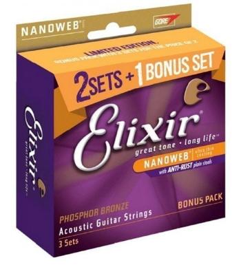 Elixir 16544 Nanoweb Phosphor Bronze Custom Light 11-52 3-PACK Struny pro akustickou kytaru