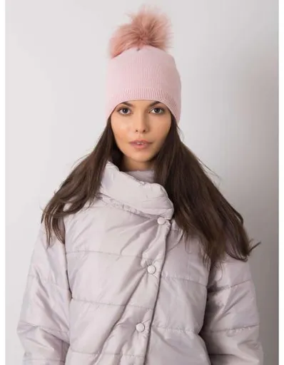 Dámská čepice s bambulí zateplená světle růžová