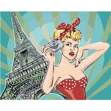 Diamondi - Diamantové malování - ŽENA U EIFFELOVY VĚŽE POP ART, 40x50 cm, Vypnuté plátno na rám (607042B)