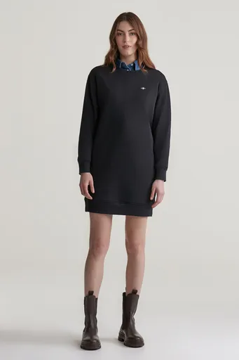 MIKINOVÉ ŠATY GANT REL SHIELD C-NECK SWEAT DRESS BLACK