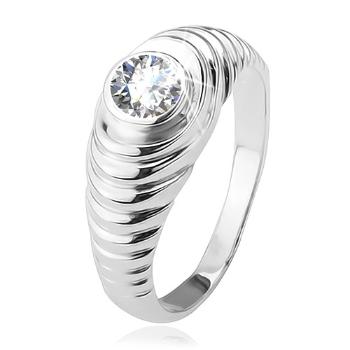 Prsteň, stupienkovité ramená, číry zirkón, zo striebra 925 - Veľkosť: 58 mm