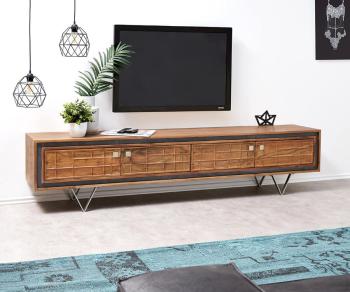 TV stolek Stonegrace 200 cm přírodní akácie 3D 4 dvířka
