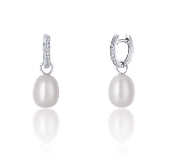 JwL Luxury Pearls Stříbrné kruhové náušnice á la vévodkyně Kate s pravou perlou a zirkony 3v1 JL0685