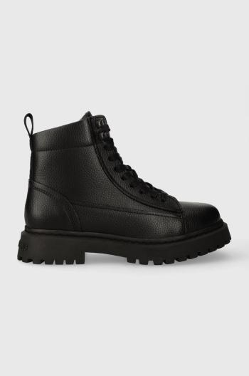 Kožené trapery Tommy Jeans TJM WARM LINING BOOT pánské, černá barva, EM0EM01274