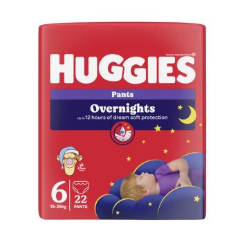 HUGGIES® Kalhotky plenkové noční Overnights Pants vel. 6 (15-25 kg), 22 kusů