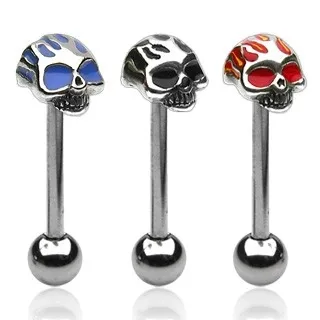 Piercing do jazyka - Flaming skull - Barva piercing: Červená