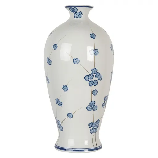 Bílá keramická váza s modrými kvítky Blue Flowers - Ø 21*42 cm Clayre & Eef