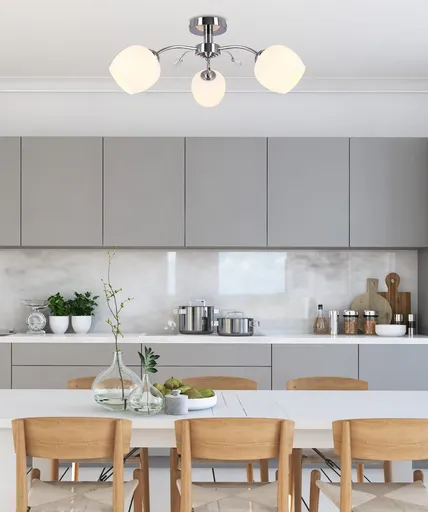 Stropní lampa Estar chromová, E27, bílé stínidlo