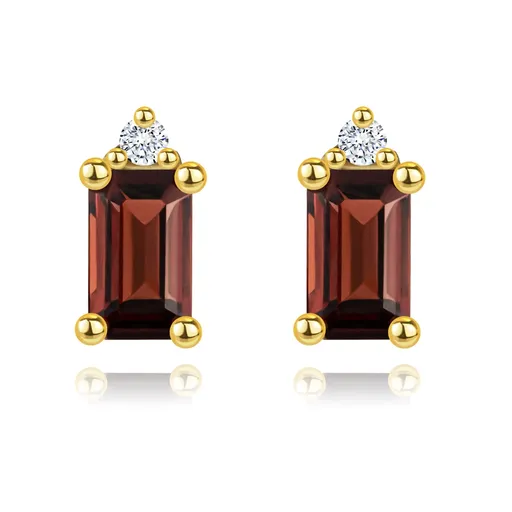 Náušnice ze 14K zlata s granátem a diamantem