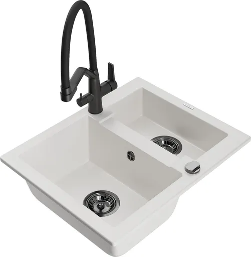 MEXEN/S Carlos granitový dřez 1.5 včetně baterie Duo, bílá 6518-20-671701-70-B