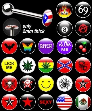 Piercing do jazyka s různými obrázky a nápisy - Tvar hlavičky: Lebka