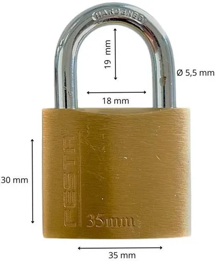 Zámek visací mosazný, 35 mm, zesílený (123135)