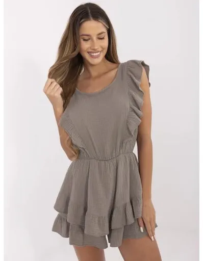 Krátké mušelínové šaty tmavě béžové