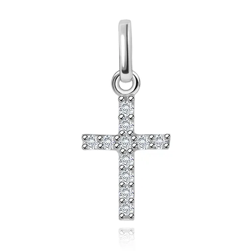 Blýskavý přívěsek z bílého 14K zlata - čirý diamantový křížek