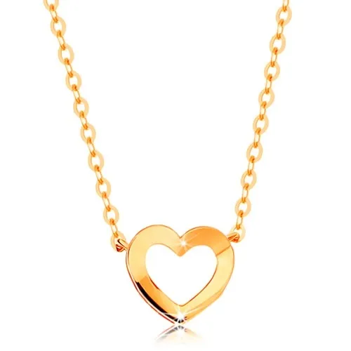 Náhrdelník ze žlutého 14K zlata - tenký řetízek, lesklá kontura srdíčka