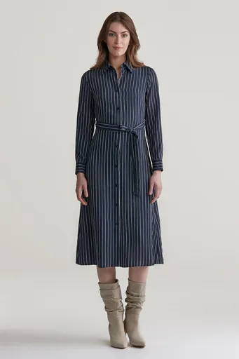 ŠATY GANT SLIM PINSTRIPED SHIRT DRESS EVENING BLUE