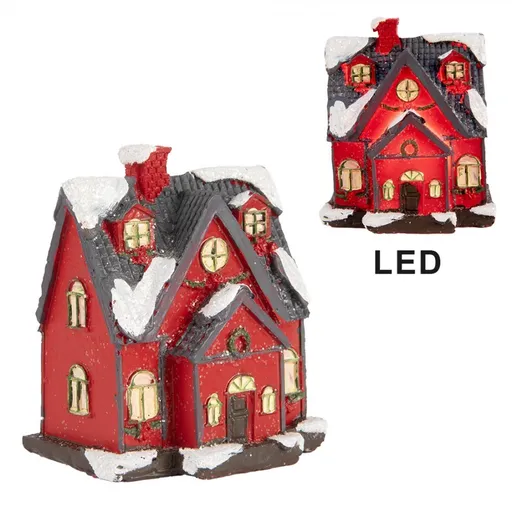Dekorace malinký svítící červený domek Manon LED - 6*5*7 cm 6PR5739