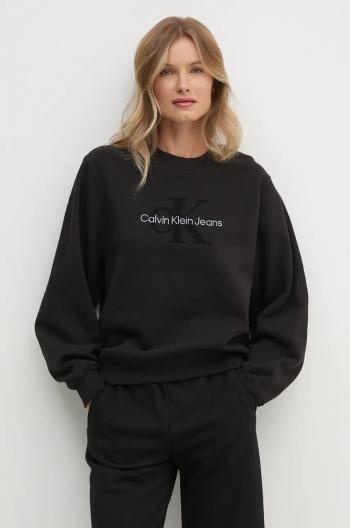 Bavlněná mikina Calvin Klein Jeans dámská, černá barva, s aplikací, J20J224652