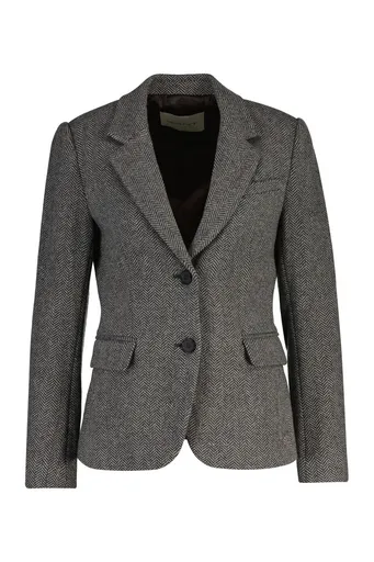 SAKO GANT SLIM WOOL BLEND HERRINGBONE BLAZER DARK GREY MELANGE