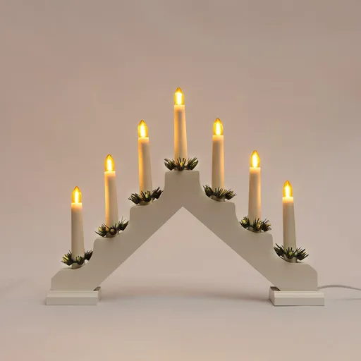 Exihand Adventní svícen 2262-210 dřevěný bílý, 7x34V/0,2W LED Filament žlutý