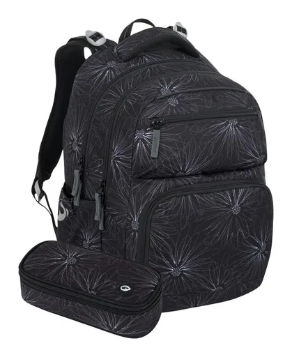 Školní set Bagmaster ZIPSTER 25 A Set Black with white flowers