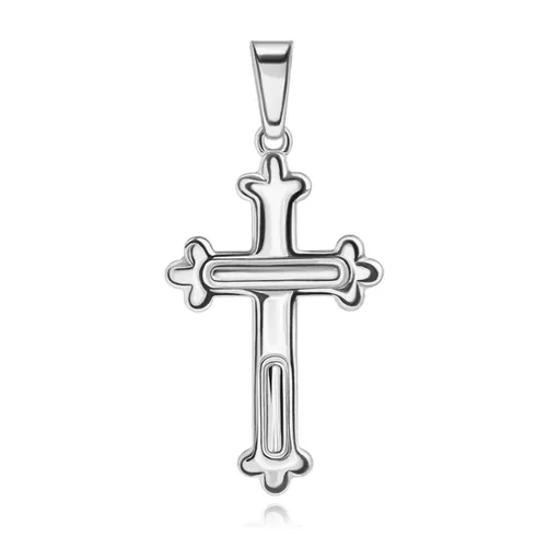 Přívěsek ze stříbra 925 - kříž s trojlístky a gravírovanými ovály