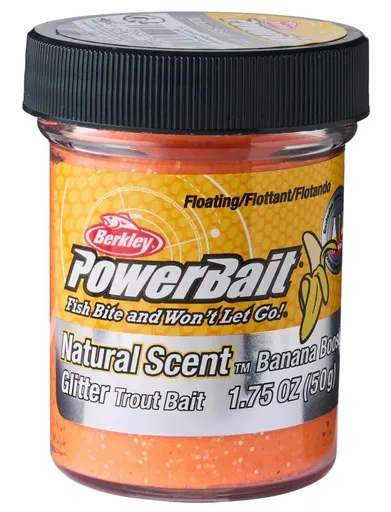 Berkley těsto na pstruhy natural glitter troutbait banana 50 g - fluo oranžová