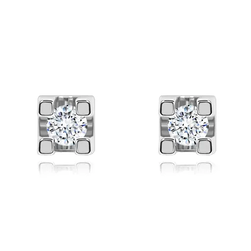 Náušnice z bílého 14K zlata - kulatý zirkon čiré barvy, 2 mm