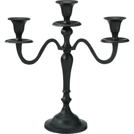 Kovový svícen 3ramenný 29x10x30 cm, barva černá, dekor 1